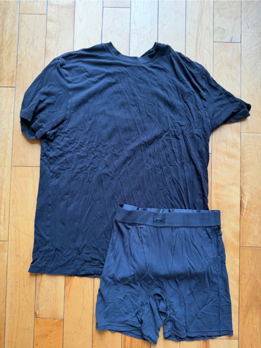 SKIMS Black Knit Tee and Boxer Brief Set